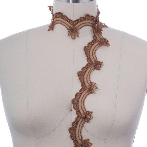 Gingerbread Brown Beaded Lace Trim/ Brown Lace Trim/ Sequin and Pearl Trim/ Ideal for Garter Belts and Economical Costume Projects