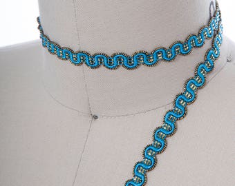 Aqua Blue & Gold Gimp Braid Trim: 2 Yards, 5/8 Inch
