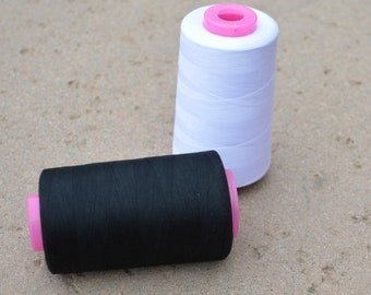 Black or White Polyester Sewing Thread Cone: 6,000 Yards