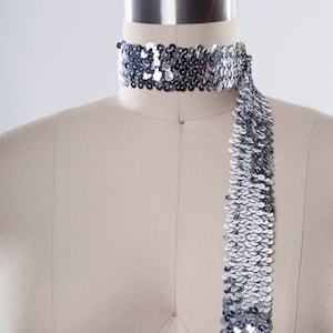 Stylish Silver Stretch Sequin Trim/ 3/4&quot; 19mm Double Line Sequined Trim/ Sequin Trim For Dance Gear