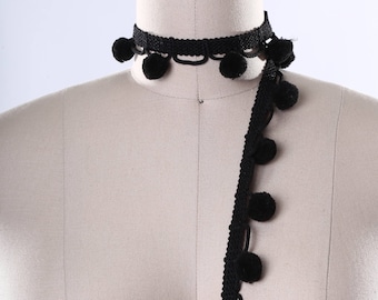 Black Pom Pom Trim 1 Yard Jumbo Luxe Black Pom Pom Trim Fringe. Black Pom Pom Fringe. Great for Wrap Ankle Sandals