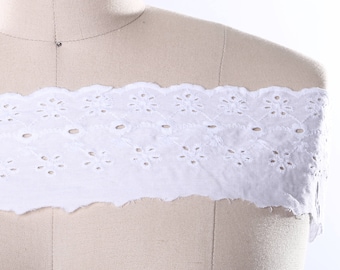 Wide White Cotton Eyelet Lace Trimming 3" / Scalloped Edges/ Excellent Material for Linens and Bed Sheets