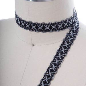 Black and Silver Gimp Trim 2 Yards / Black and Silver Furniture Trimming/ Black and Silver Crossover Trim with Picots/