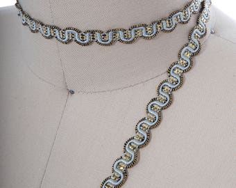 Baby Blue & Antique Gold Gimp Braid Trim: Victorian Design - 2 Yards
