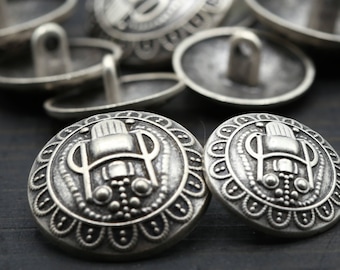 Silver Metal Button 6 PIECES Silver Button/ Hawaiian 36L 23mm 15/16" 44L  27mm  1 1/8"Tiki God MS14