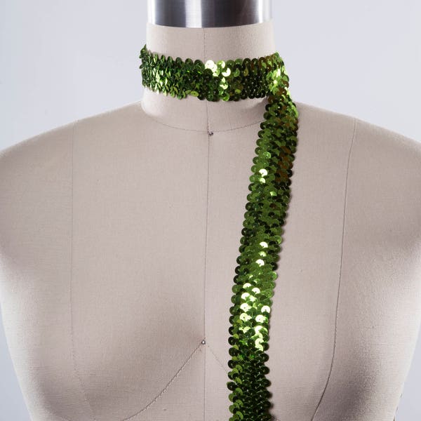 Poire scintillant vert Sequin Stretch dentelle garniture/1,25 "Sequin vert bandes garniture/Sequin ruban garniture