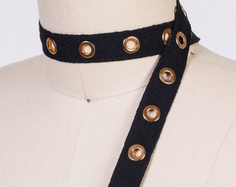 Nastro di cotone nero con occhielli oro rosa - 3/4" di larghezza