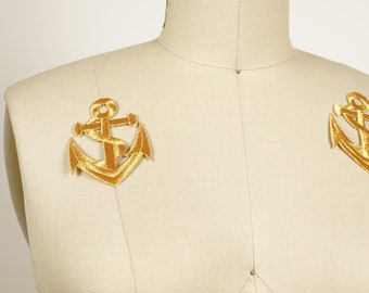 Gold Anchor Patch 3" Nautical Themed Embroidery Patch/ Iron on Backing