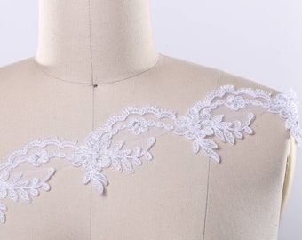 White Beaded Lace Trim/ Ivory Beaded Lace Trim Bridal lace Lace for Veils, Wedding Gowns. Embroidered and Alencon Elements Stunning
