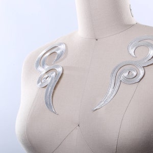 Shimmery Silver Mirrored Swirl Appliques Perfect for Neckline Costumes and Gowns with Iron On Backing