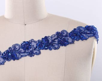 Royal Blue Lace Trim Royal Blue Beaded Lace Trim. Encaje de lentejuelas. 1.75" en Ancho Arielle's