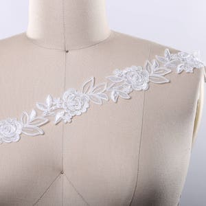 White Beaded Lace Trim/ Ivory Beaded Lace Bridal Lace Veil Lace Luxuriously Floral Bridal Lace Vaetilda