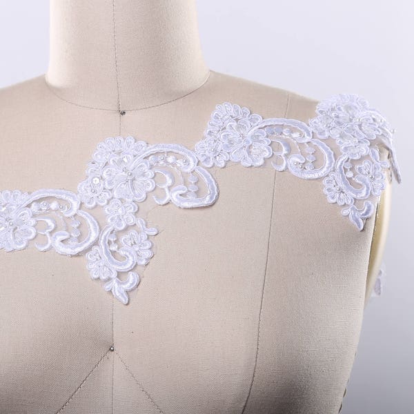 White Beaded Lace Trim/ Ivory Beaded Lace Trim For Veils. Bridal Lace. Ravishing Beads Amalgamated Creating Distinct Design. Lacina's