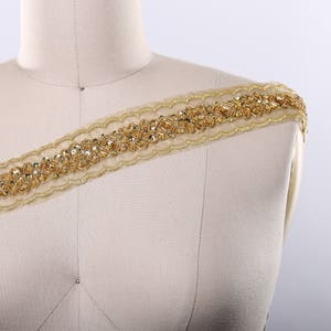 Gold Sequined Lace/ Gold Lace Gold Sequins Bead With Embroidered Edging New Dehli Inspired Trimming/ Gold Sequined Ribbon Trimming Chana