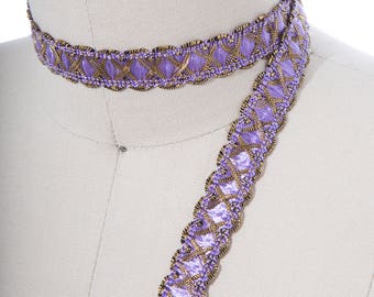Lavender Gimp Braid Trim: Antique Gold Upholstery Ribbon (2 Yards)