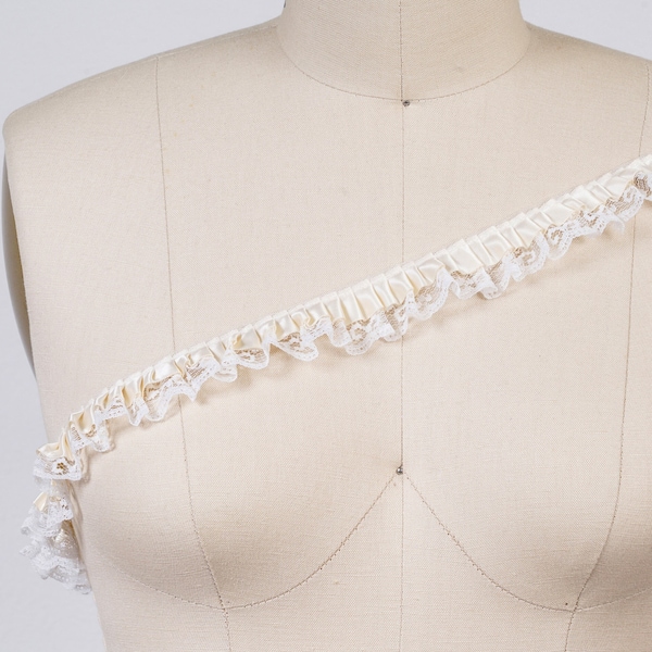 Ivory Ruffle Trim Beige Gathered Lace Trim Satin and Lace Ruffles For Beautiful Costumes