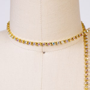 Rhinestone Chain SS12 Gold AB Iridescent SS18 Multi-Colored Stones Grade A Rhinestone Quality on Metal Backing / Rhinestone Banding