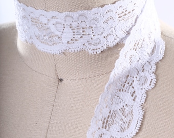 White Stretch Lace Trim: Ivory Elastic Lace, 2 Yards