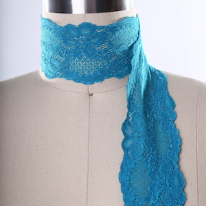 Blue Stretch Lace 2 Yards Middle Sky Blue Stretch Lace Trim/ 2.5&quot; Width/ 6cm/ Stretch lace Ribbon/ Blue Elastic Lace Trim/ DIY