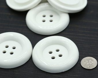 50mm White Plastic Button 2 PIECES Four Holed 80L 2" Costume Button For Doll Making and Quilting PL0034