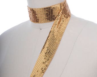 Non Stretch Foxy Gold Sequin Ribbon Trim. 1.75" With Unique Square Sequins. Perfect for Funky Disco Halloween Costumes