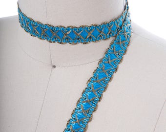 Turquoise & Gold Gimp Braid Trim: 5/8" Vintage Style, 2 Yards