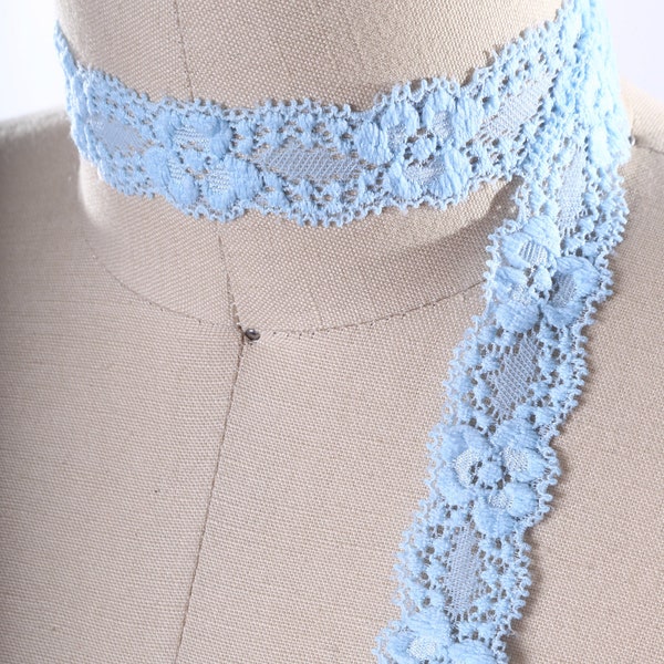 Baby Blue Stretch Lace Trim 2 YARDS 7/8" Soft Baby Blue Color of Lingerie and Panty Trimmings