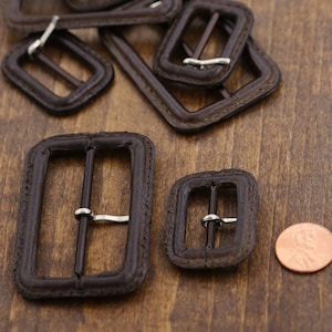 Fibbia rettangolare in pelle marrone con fibbia prong/ 3/4" e 2" / pelle vintage marrone con cuciture / fibbia cintura in pelle HR054