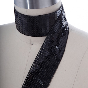 Cinta con ribete de lentejuelas negras/Ribete de lentejuelas no elástico negro/Disponible en tres colores/Perfecto para disfraces de competencia de baile de 1,5"