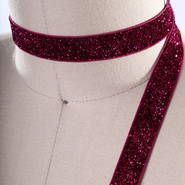 Magenta Glitter Elastic/ 2 Yards/ Fucshia Elastic Trim/ 15mm / 5/8" Wholesale/ Shiny Elastic