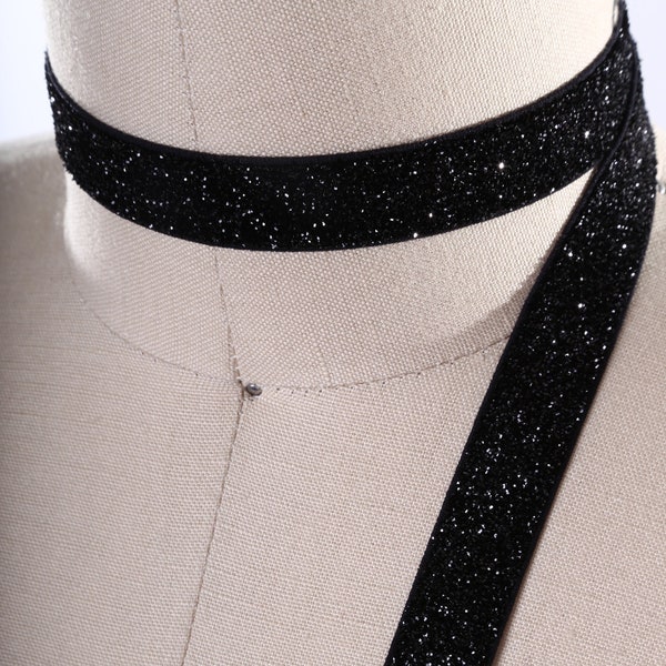 Black Glitter Elastic / 2 Yards/ Black Elastic / Stretchy Trim / 15mm / 5/8"