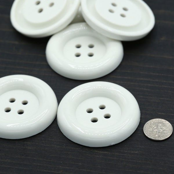 50mm White Plastic Button 2 PIECES Four Holed 80L 2" Costume Button For Doll Making and Quilting PL0034