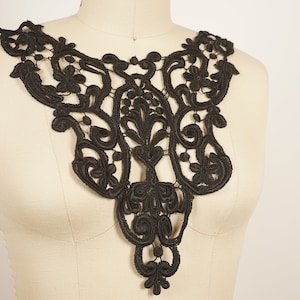 Black Lace Applique/ V Shaped Dramatically Covering Applique/ Venice Lace Applique/ Victorian Style Large and Oversized