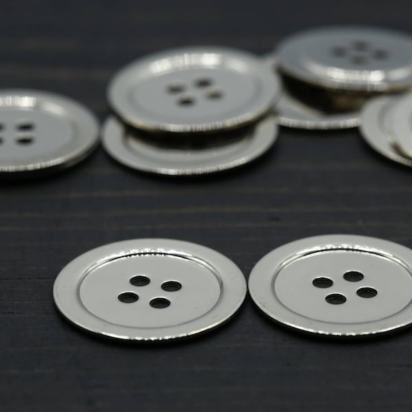 Silver Coat Buttons 4pcs Mirror Mirror Oversized Silver Flat Button. Four Holes. Fashion Buttons. 27mm 1 1/8" 44L / 1.25" 50L 32mm MS4