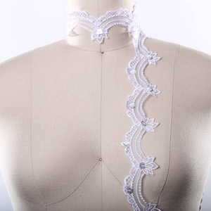 Ivory or White Sequined Polyester Lace Trim/ Flower Girl Bridal Lace Trim/ Simple Veil Lace Trim