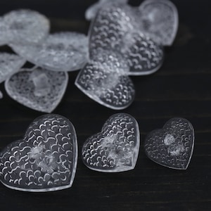 25 Clear Plastic Heart Buttons: Textured Shank Buttons, Made in Italy