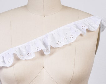 Cotton White Ruffle Trim  White Eyelet Ruffle Lace/ Perfect for Layering and Kids Clothes