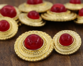 Red and Gold Plastic Button/ 4pcs/ 30mm / 48 Ligne/ 1 3/16" 36L 23mm 15/16"  Decorative Button/ Shank Button BL002