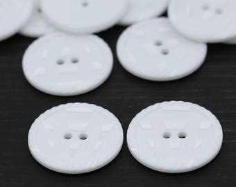 28mm White Plastic Button 25 pieces 18mm 11/16" White Roadmap Etched Button BL095