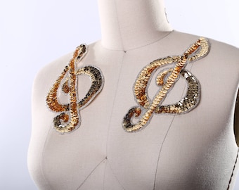 Parche de nota musical con lentejuelas doradas de gran tamaño: aplique para disfraz (18,3 x 10 cm)
