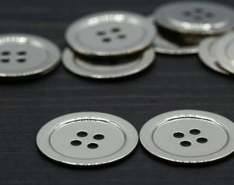 Silver Coat Buttons 4pcs Mirror Mirror Oversized Silver Flat Button. Four Holes. Fashion Buttons. 27mm 1 1/8" 44L / 1.25" 50L 32mm MS4