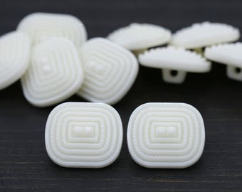 White Rectangular Shank Buttons: Protruding Texture, 19mm x 22mm (25 Pieces)