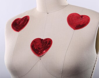 Sequined Heart Patch: Iron-On Applique, Denim Jacket Embellishment