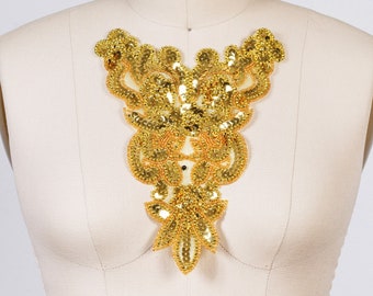 Collier de perles d'or DIY Applique Neckpiece DIY Costume Applique en forme de V