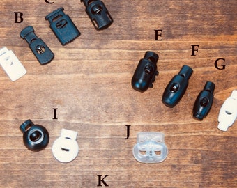 12 Black Plastic Cord Lock Spring Stoppers: Hoodie Drawstring Adjuster