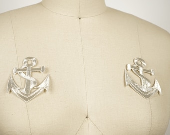 Silver Anchor Iron-On Patch: Nautical Theme (3 inch)