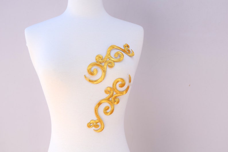 Gold Applique Gold Patch Metallic Gold Appliques Iron on. Fine Embroidery in Mirrored Shape Perfect for Neckline image 6