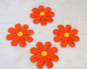 Orange Daisy Iron On Patches: Yellow Center, Kids Crafts