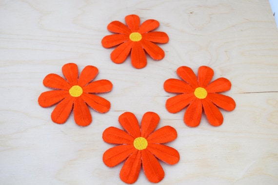 Orange Daisy Patches With Yellow Center . Iron on Flower Patches. Kids  Patches. Flower Patches 