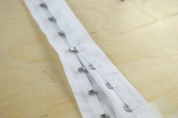 White Cotton OR Polyester Hook and Eye Tape With Apron. Small Silver Metal  Hook N Eyes and White Cotton Trim 